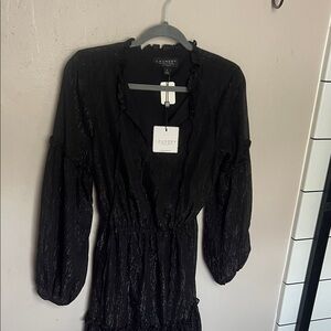 Laundry By Shelli Segal Black Shimmer Long Sleeve Ruffle Dress